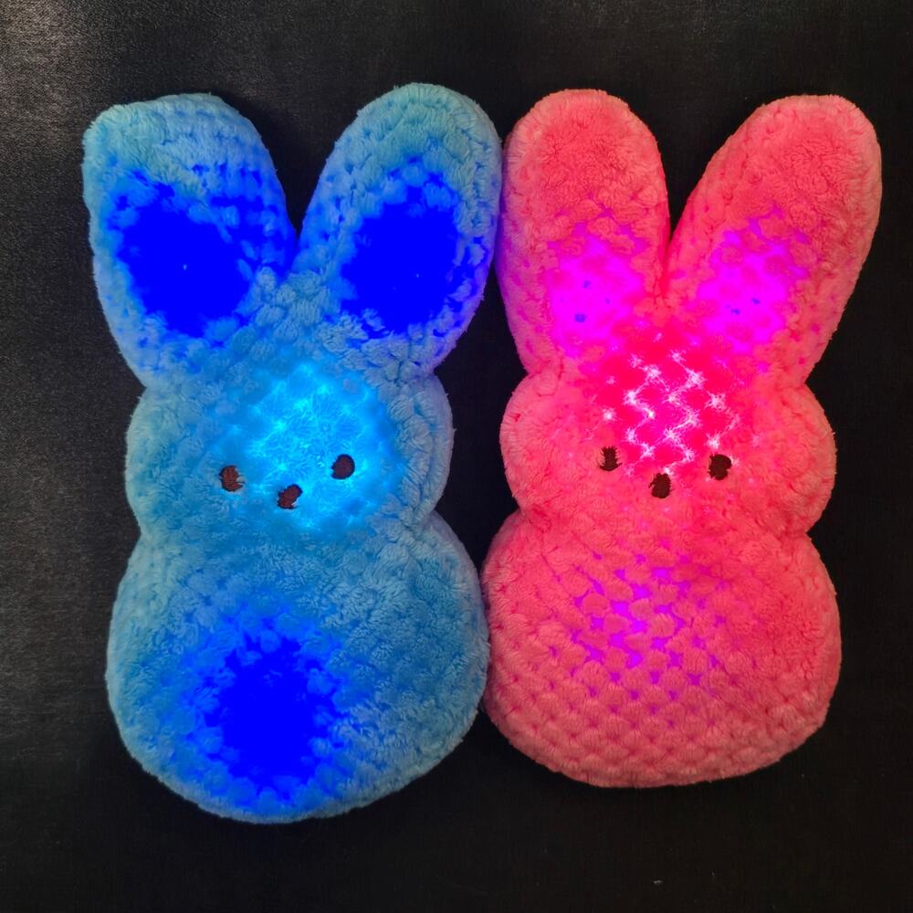 Peeps Blue & Pink Bunnies Light Up Large Stuffed Plush Bunny Rabbit